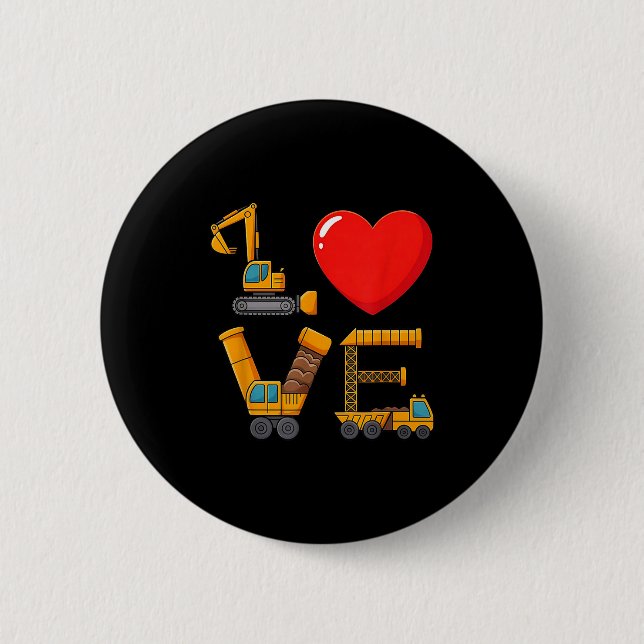 Badge Rond 5 Cm Construction Valentine Love Spelled With Trucks Ex (Devant)