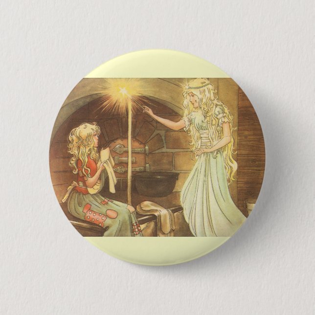 Badge Rond 5 Cm Conte de fée vintage, Cendrillon et mère de fée (Devant)