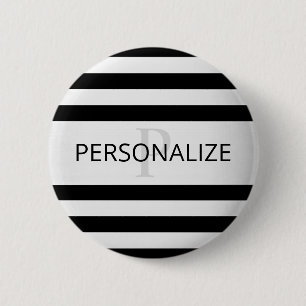 Badge Rond 5 Cm Contemporain Faux Argent Ombre Rayures & Noir