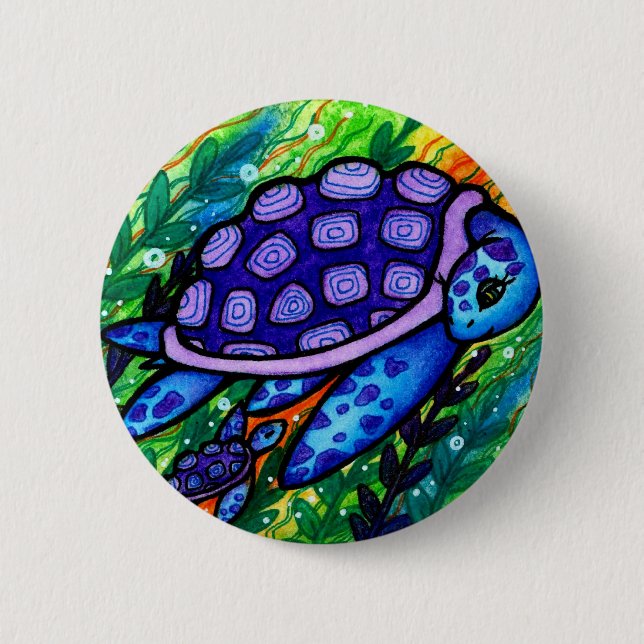 Badge Rond 5 Cm "Continuez !" Tortue de mer et bouton de bébé (Devant)
