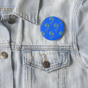 Badge Rond 5 Cm Contour de fleur jaune sur fond bleu