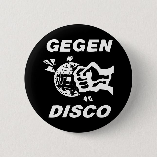 Badge Rond 5 Cm Contre disco (blanc sur noir) (Devant)