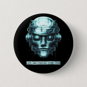 Badge Rond 5 Cm Contrôle de l'esprit Cyberpunk Robot Blue Grunge