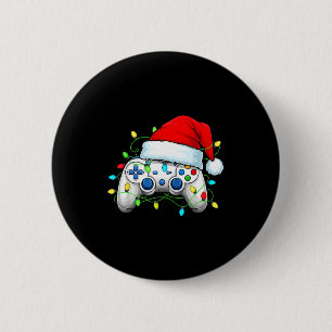 Badge Rond 5 Cm Contrôleur de jeu vidéo chapeau de Noël Santa Game