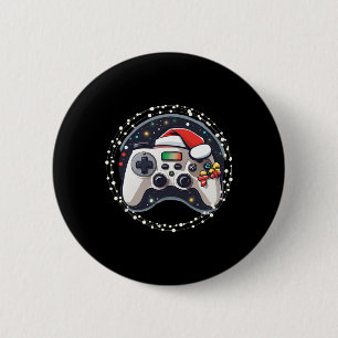 Badge Rond 5 Cm Contrôleur de jeu vidéo Chapeau de Père Noël Noël 