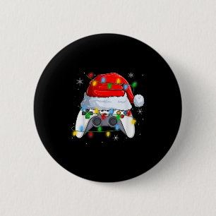 Badge Rond 5 Cm Contrôleur de jeu vidéo Lumières de Noël Gamer Boy