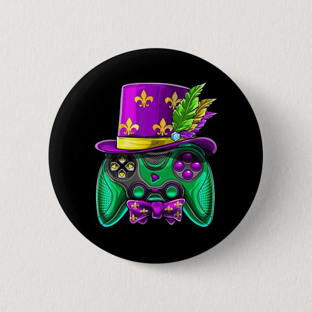 Badge Rond 5 Cm Contrôleur de jeu vidéo Mardi Gras Jester Casquett (Devant)