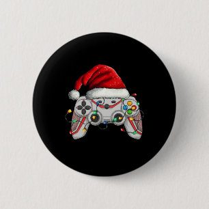 Badge Rond 5 Cm Contrôleur de jeu vidéo Noël Santa Hat Gamer Bo