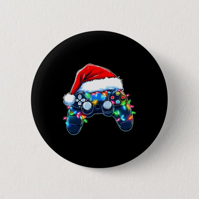 Badge Rond 5 Cm Contrôleur de jeu vidéo Noël Santa Hat Gamer Bo (Devant)
