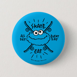 Badge Rond 5 Cm Cookie Monster Skate Logo - Patinage, Manger, 24h/
