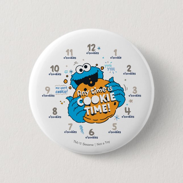 Badge Rond 5 Cm Cookie Monster | Tout moment est le bon moment pou (Devant)