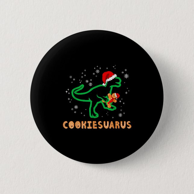Badge Rond 5 Cm Cookiesaurus Noël Dinosaure Rex Biscuit de Sucre  (Devant)