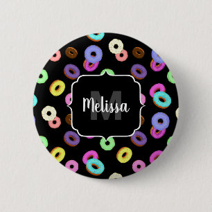 Badge Rond 5 Cm Cool amusant beignets colorés motif noir Monogramm