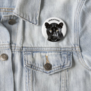 Badge Rond 5 Cm Cool animal panthère noir Nom personnalisé