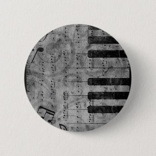 Badge Rond 5 Cm Cool antique grunge, effet piano notes musicales