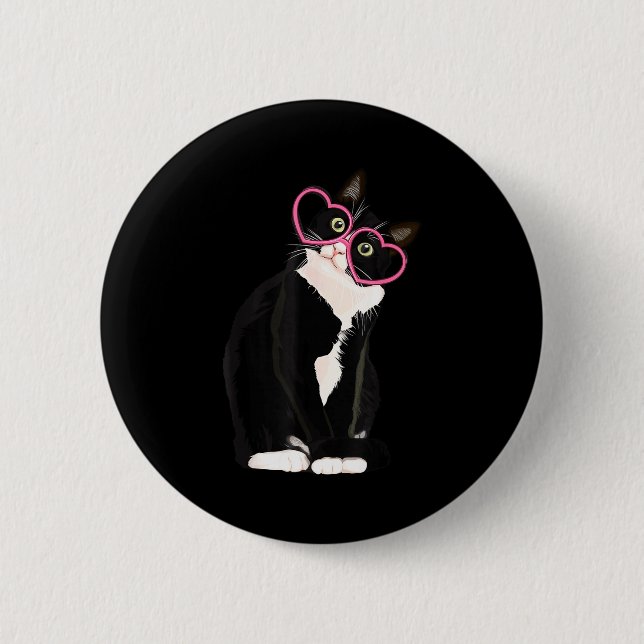 Badge Rond 5 Cm Cool Black Cat Kitten Red Heart Gles Happy Valenti (Devant)