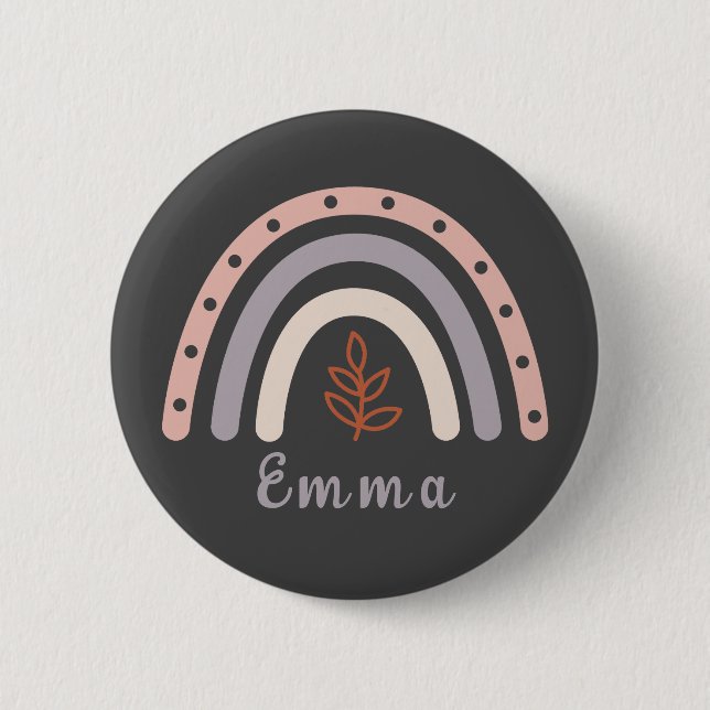 Badge Rond 5 Cm Cool Boho Rainbow avec nom personnalisé (Devant)