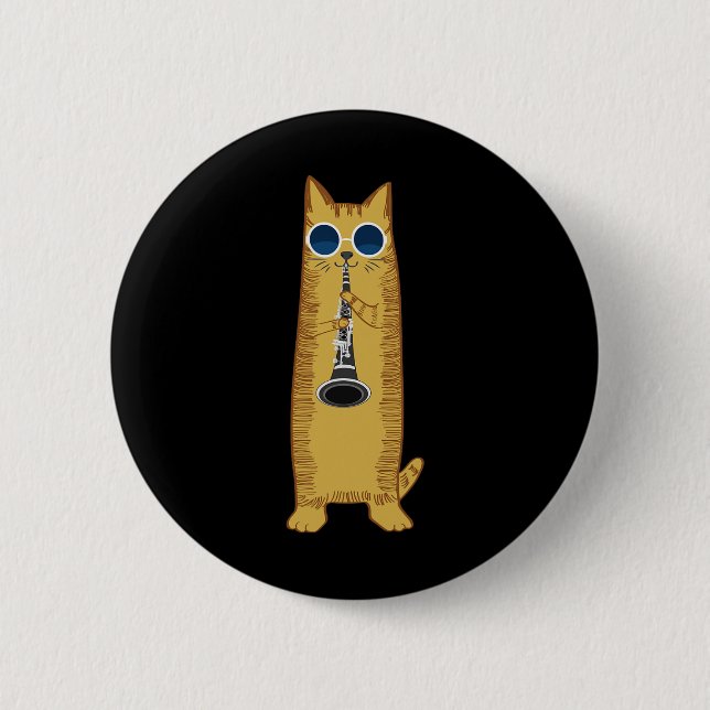 Badge Rond 5 Cm Cool Cat Playing The Clarinet Design Hippy Hipster (Devant)