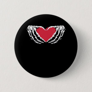 Badge Rond 5 Cm Cool Classic Funny Skeleton Mains Coeur - Valentin