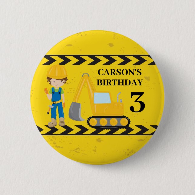 Badge Rond 5 Cm Cool Construction Excavateur Personnalisé Annivers (Devant)