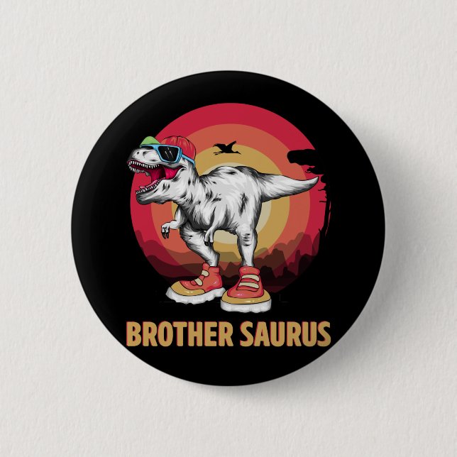 Badge Rond 5 Cm Cool Dinosaur Frère Trex Dino Ventilateur Reptile (Devant)