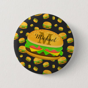 Badge Rond 5 Cm Cool et amusant yummy burger motif Monogramme