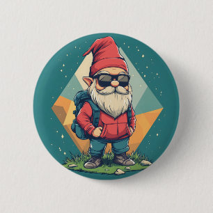 Badge Rond 5 Cm Cool Gnome sur une aventure : Illustration amusant
