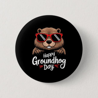 Badge Rond 5 Cm Cool Groundhog Wearing Sungles Retro Style Premium