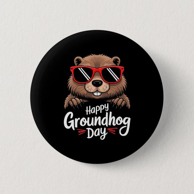 Badge Rond 5 Cm Cool Groundhog Wearing Sungles Retro Style Premium (Devant)