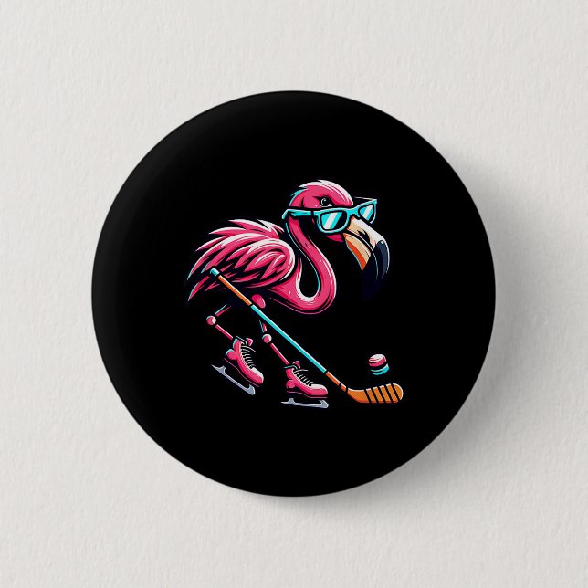 Badge Rond 5 Cm Cool Ice Hockey Flamingo Shades Style  (Devant)