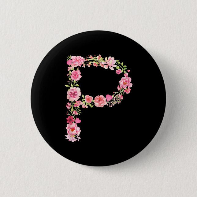 Badge Rond 5 Cm Cool Initial Alphabet Monogram Flowers Floral Lett (Devant)