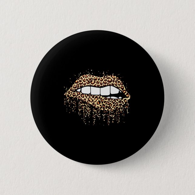 Badge Rond 5 Cm Cool Lips Bite Kiss Me Impression Léopard Guépard- (Devant)