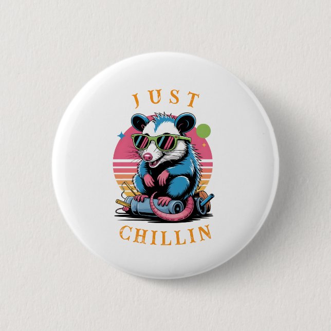 Badge Rond 5 Cm Cool Opossum 80s Retro Flair (Devant)