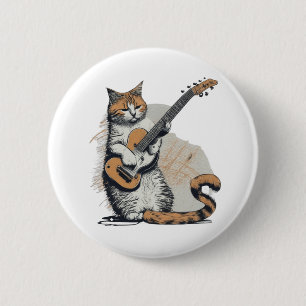 Badge Rond 5 Cm Cool Orange Chat Jamming sur la guitare