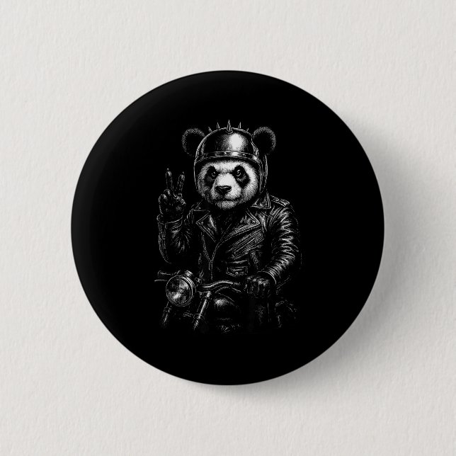 Badge Rond 5 Cm Cool Panda Punk Peace Sign Motorcycle  (Devant)