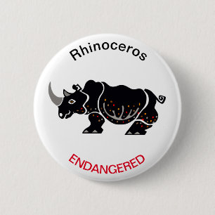 Badge Rond 5 Cm Cool RHINOCEROS - Graphique animal en danger -