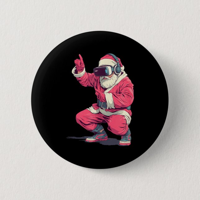 Badge Rond 5 Cm Cool Santa Moves With Vr Headset For Gaming Christ (Devant)