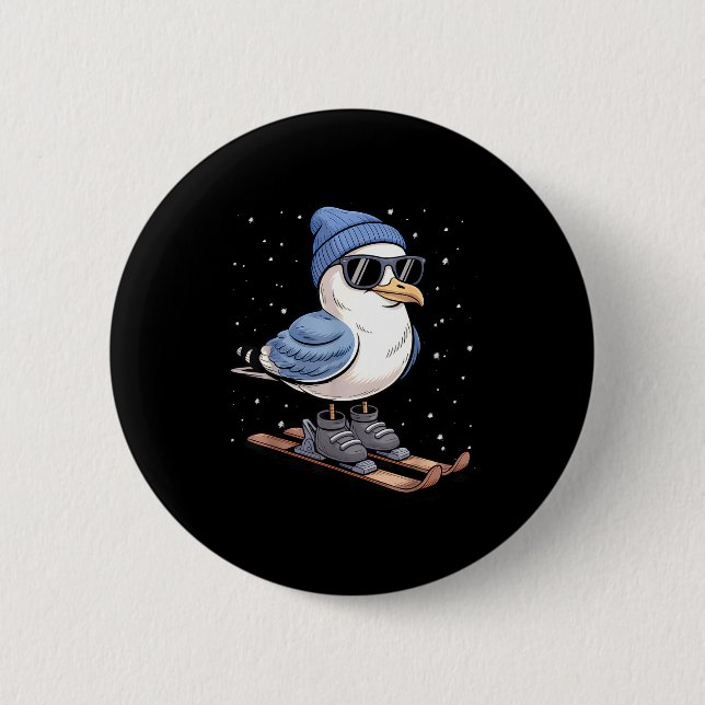 Badge Rond 5 Cm Cool Seagull On Skis - Nordic Winter Seagulls Aprè (Devant)