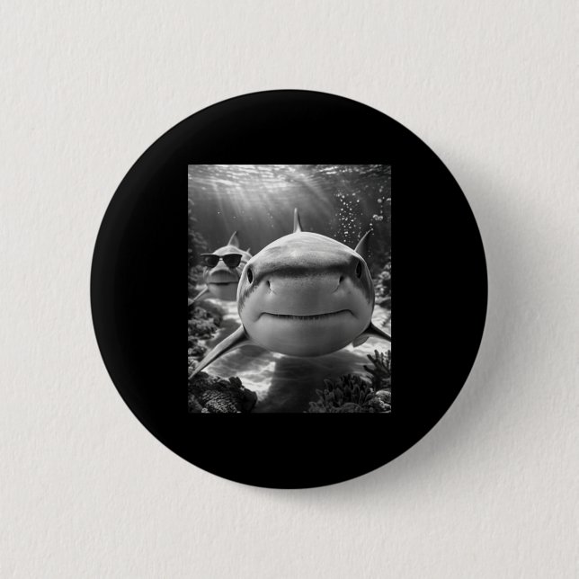 Badge Rond 5 Cm Cool Shark Animal Selfie  (Devant)