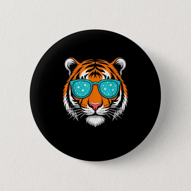 Badge Rond 5 Cm Cool Shirts For Boys Kids, Funny Tiger Sungles  (Devant)