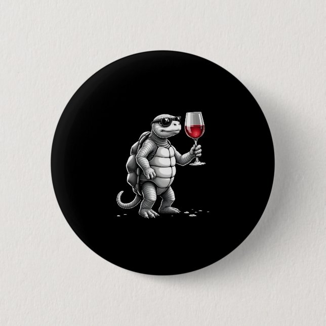 Badge Rond 5 Cm cool turtle drinking red wine art print_1 (2) (Devant)