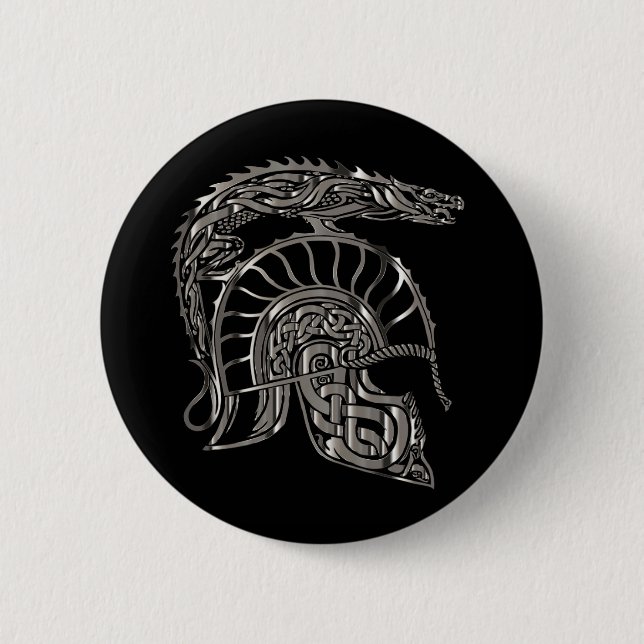 Badge Rond 5 Cm Cool Warrior Metallic Dragon Helmet (Devant)