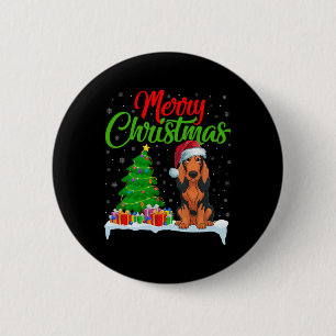 Badge Rond 5 Cm Coonhound Chien Noël Arbre Lumières Noël Coonhound