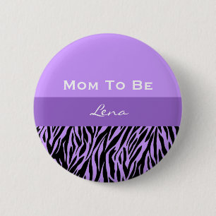 Badge Rond 5 Cm Copie pourpre moderne 2 de zèbre de baby shower