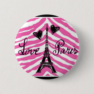 BADGE ROND 5 CM COPIE ROSE DE COEUR DE TOUR EIFFEL DE ZÈBRE DE