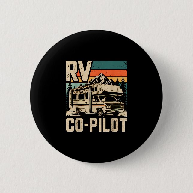 Badge Rond 5 Cm Copilote de VR camping caravane coucher de soleil  (Devant)