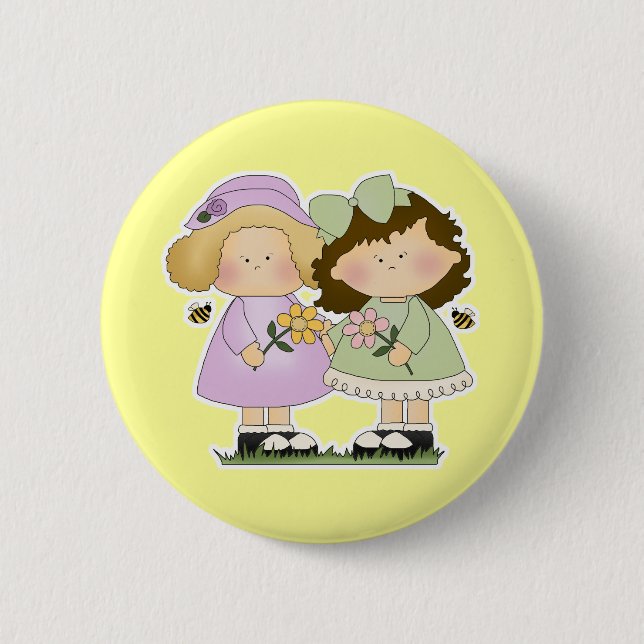 Badge Rond 5 Cm Copines Fleurs Filles (Devant)