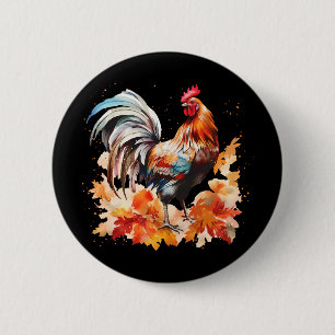 Badge Rond 5 Cm Coq bohème Poulet Feuilles d'automne Thanksgiving