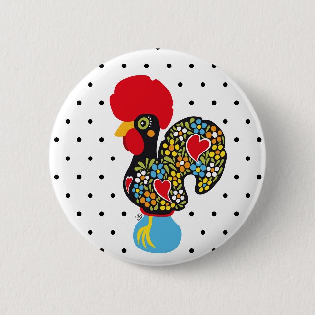 Badge Rond 5 Cm Coq célèbre de Barcelos Nr 06 - pois (Devant)