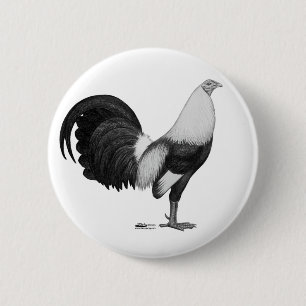 Badge Rond 5 Cm Coq de combat gris à ailes de canard